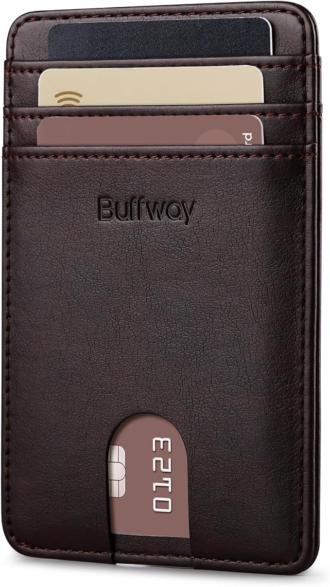 Buffway Mens Slim Wallet, Minimalist Thin Front Pocket Leather Credit Card by Buffway