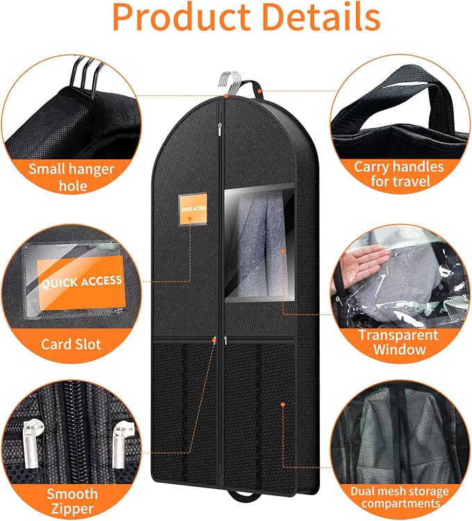 Garment Bag Travel Hanging Clothes: 43 Inch 2 Packs Fabric Breathable Foldable - Image 6