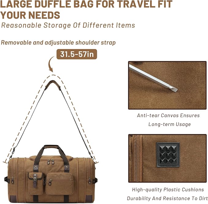 Travel Duffle Bag for Men, Heavy Duty Canvas Duffle Bag, Carryon Bags for - Image 7