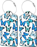 2 Pack Luggage Tag for Suitcase, Beautiful Blue Butterfly PU Leather Suitcase by EOBKLAX