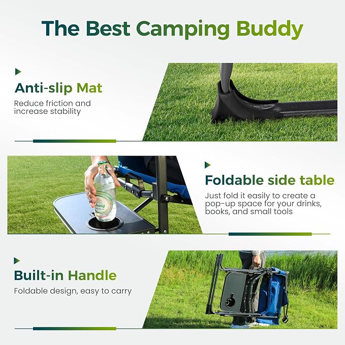 ALPHA CAMP Oversized Folding Camping Chairs High Backrest Reclining Director - Image 7