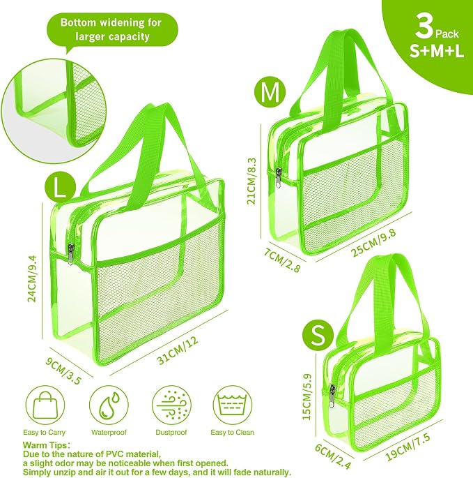 XEWEA Clear Travel Toiletry Bags, 3 Pack TSA Approved Transparent Makeup Bag - Image 2