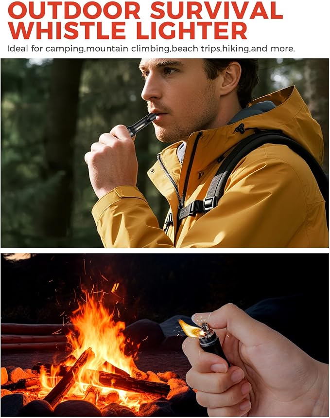 3-in-1 Fire Starter Survival Tool -Titanium Emergency Whistle, Kerosene Lighter - Image 5