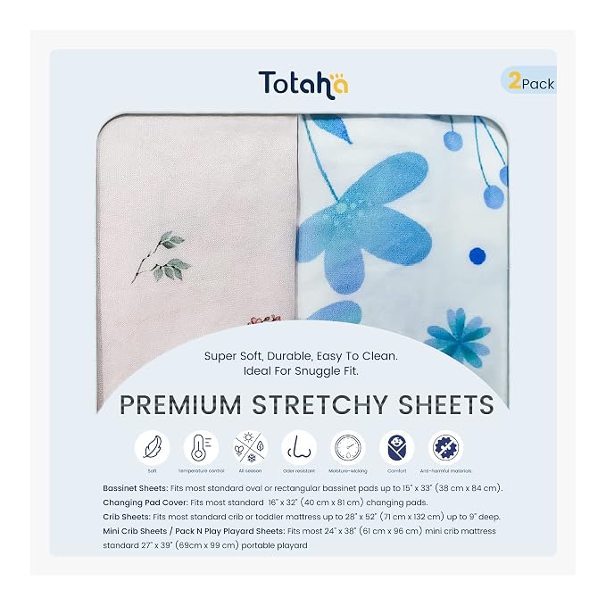 TotAha Premium Stretchy Crib Sheets-Hypoallergenic, Silky Comfort, Buttery Soft by TotAha%7CUnitedStates