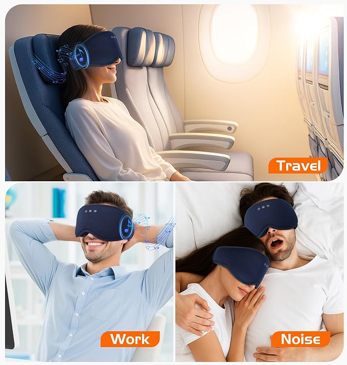 Bluetooth Sleep Mask with 2 Removable 3D Contoured Cup, Bamboo Cotton Sleeping - Image 9