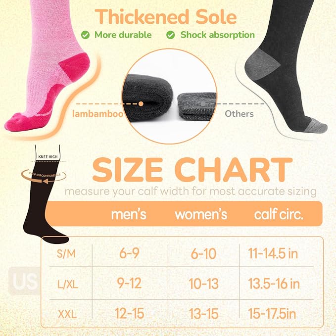 Merino Wool Compression Socks for Women Men, 15-20 mmHg Knee High Socks for - Image 6