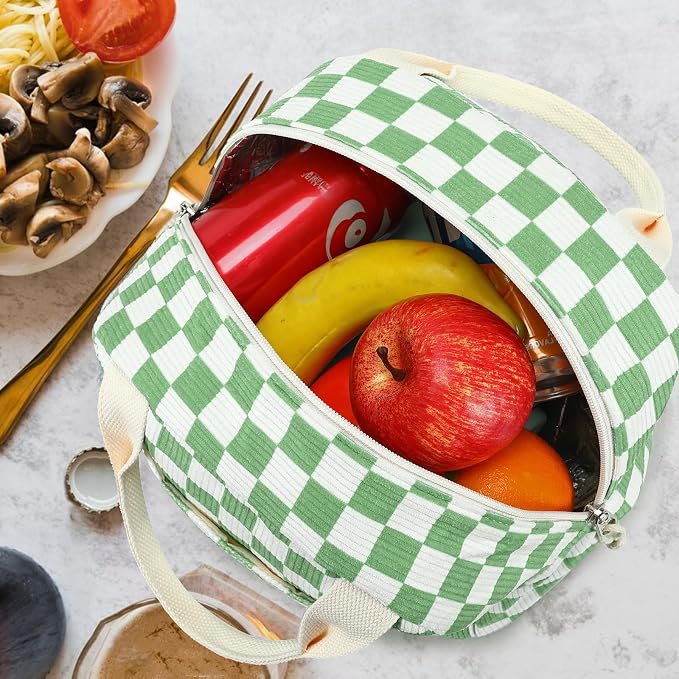 Bluboon Lunch Bag for Women Men Cute Corduroy Lunch Tote Bags Reusable - Image 2