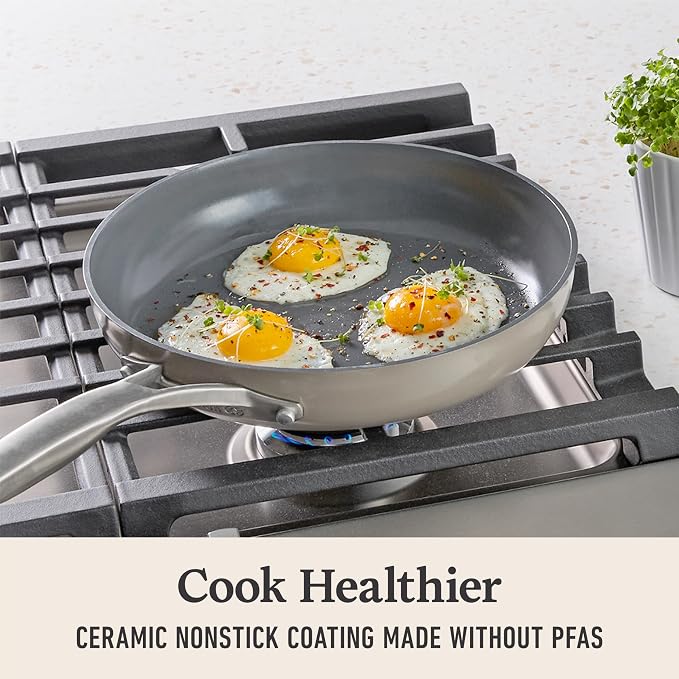Calphalon® Premier Ceramic Nonstick 8" and 10" Frying Pan Set, Mushroom Grey - Image 4