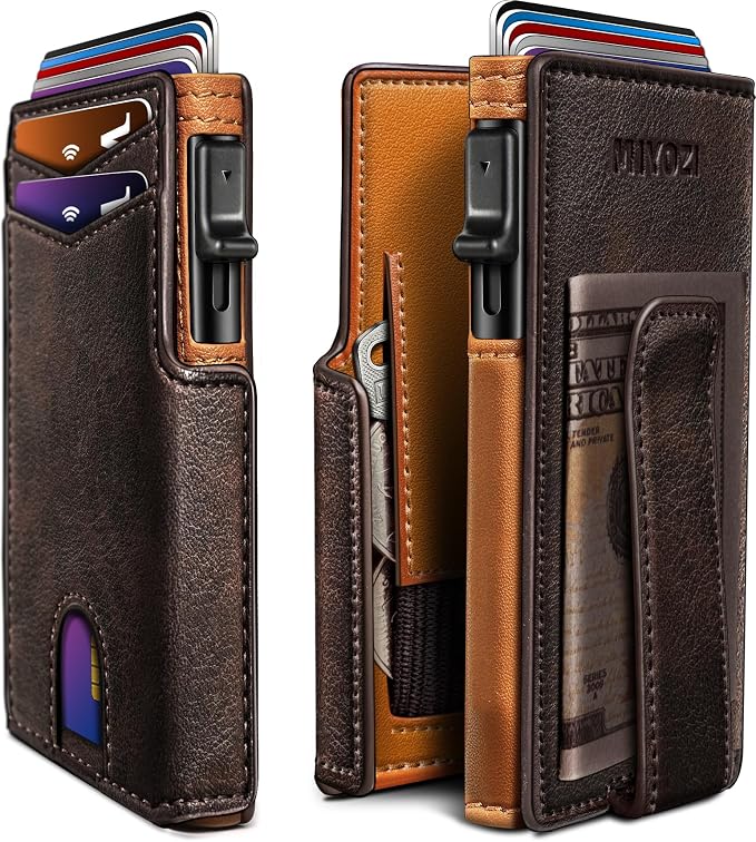 Wallet for Men with Money Clip Coins Pocket ID Window Gift Boxed, Slim Smart by Miyozi