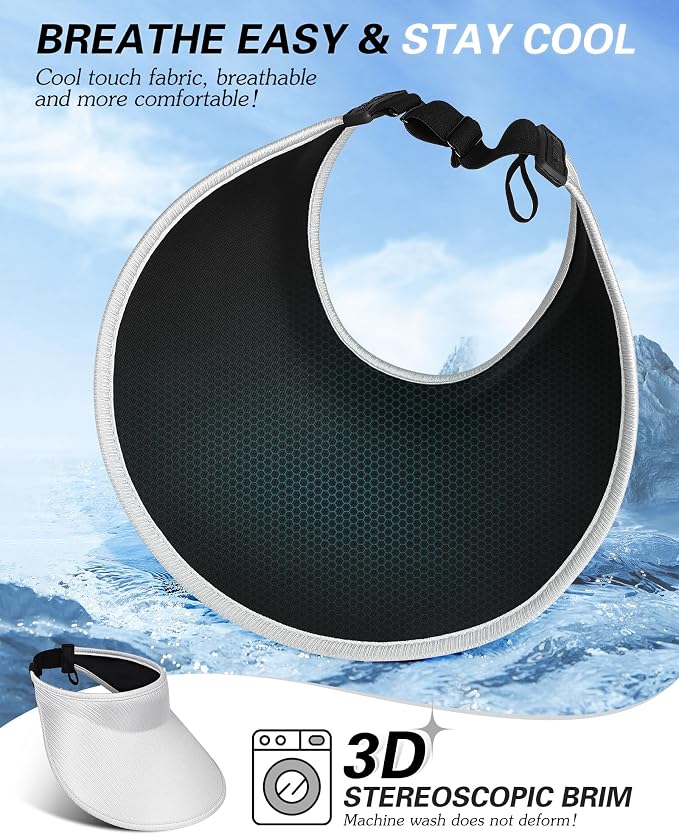 Sun Visor Hats for Women, UPF50+ Wide Brim Sun Hats Adjustable Foldable Beach - Image 3