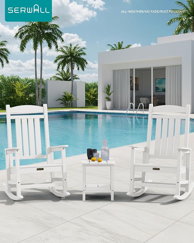 SERWALL Outdoor Rocking Chair Set of 2, HDPE Patio Rocking Chair All-Weather - Image 2