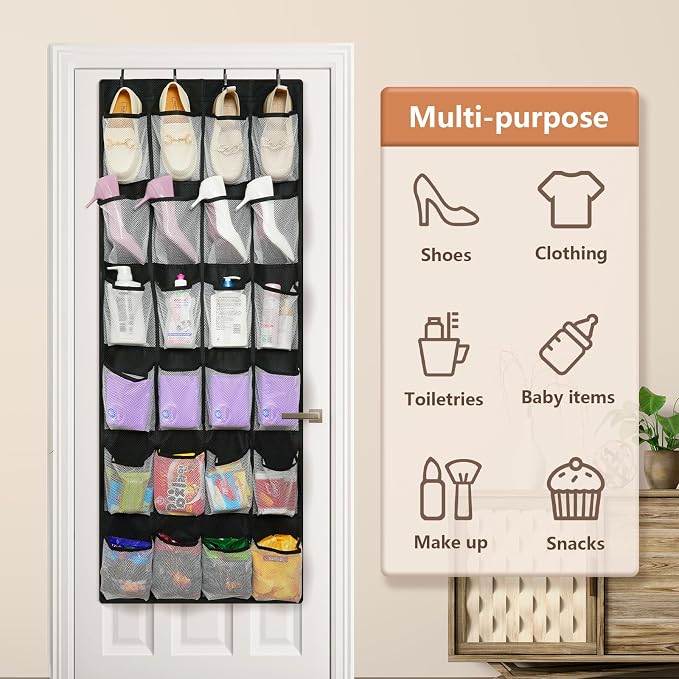 FENTEC 2 Pack Large Over The Door Shoe Organizer, 24 Pockets Mesh Hanging Shoe - Image 7