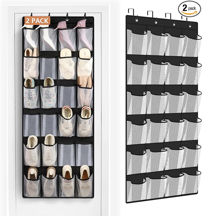 FENTEC 2 Pack Large Over The Door Shoe Organizer, 24 Pockets Mesh Hanging Shoe by Fentec