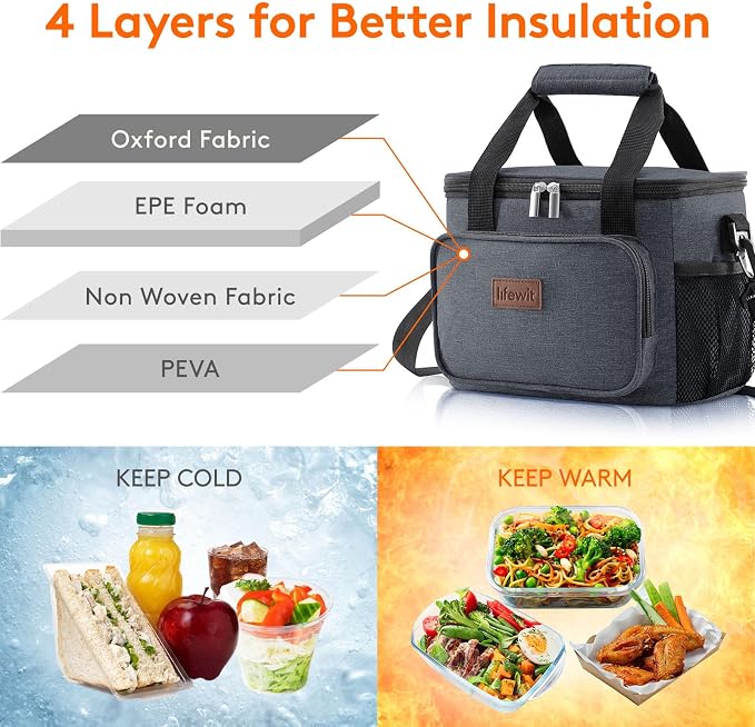 Lifewit Medium Lunch Bag Insulated Lunch Box Soft Cooler Cooling Tote - Image 2