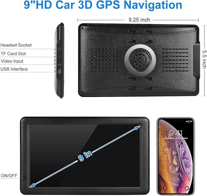 GPS Navigation for Car （9 Inch） Slimline Touch Screen Real Voice Direction ，USA - Image 5