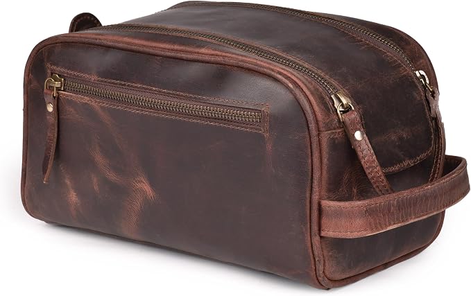 LEATHER VILLAGE Premium Leather Toiletry Travel Pouch by LeatherVillage