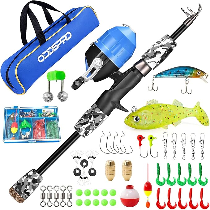 ODDSPRO Kids Fishing Pole Pink, Portable Telescopic Fishing Rod and Reel Combo by ODDSPRO