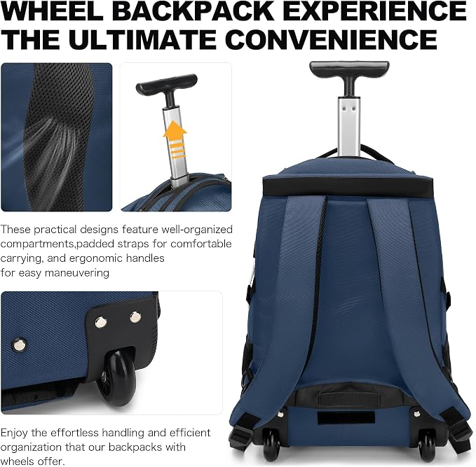 Boavan Rolling Backpack, 17 inch Water Resistant Wheeled Backpack, Carry on - Image 5