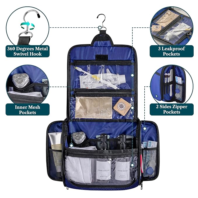PAVILIA Large Hanging Toiletry Bag Travel Bag Women Men, Cosmetic Organizer - Image 3