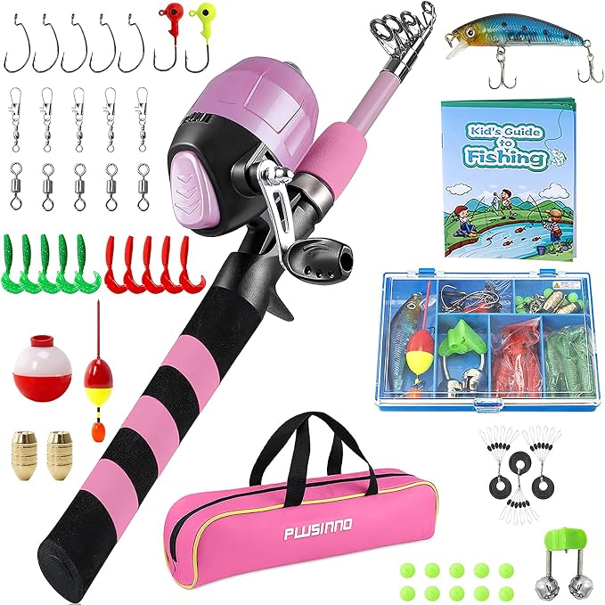 PLUSINNO Kids Fishing Pole, Portable Telescopic Fishing Rod and Reel Combo Kit - by PLUSINNO
