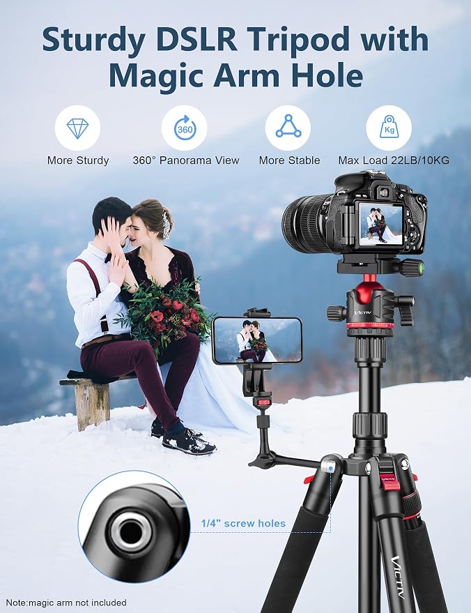 78" Porfessional Tripod for Camera, Victiv Aluminum Camera Tripod Monopod for - Image 2