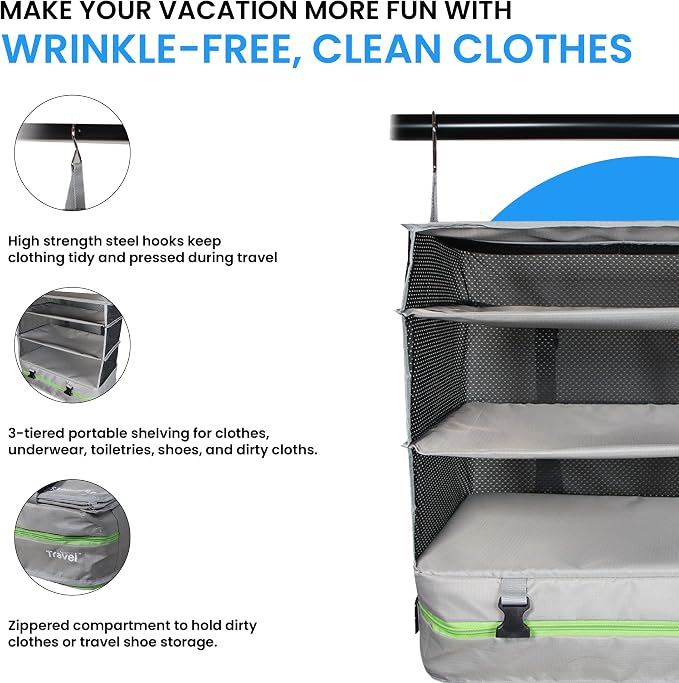 Stow-N-Go Travel Luggage Organizer – Portable Hanging Travel Shelves, Carry-On - Image 8