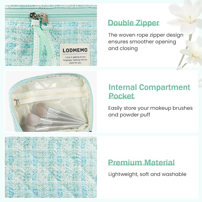 Makeup Bag 3 PCS Quilted Cosmetic Bags - Image 6