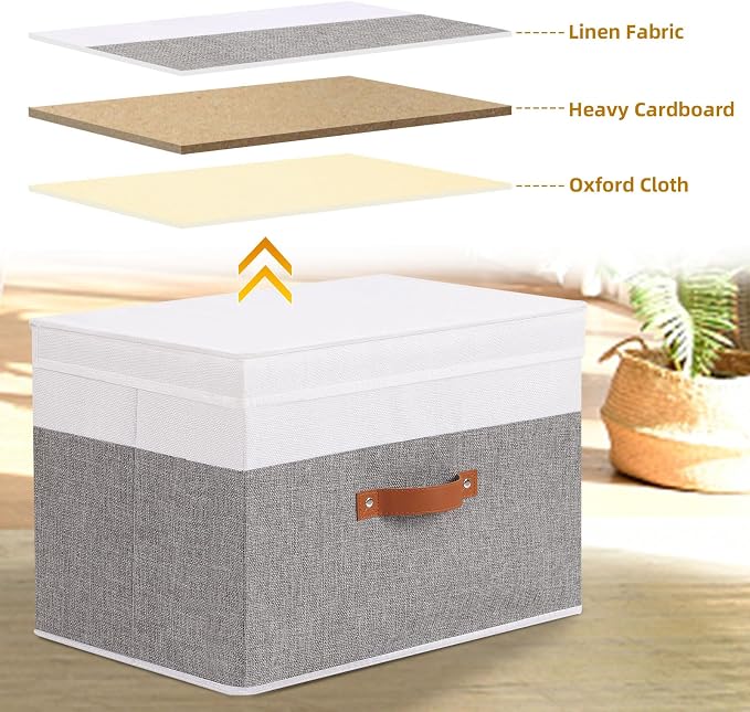 Fabric Storage Boxes with Lids, Linen Foldable Cloth Baskets, 17.7 x 11.8 x - Image 7