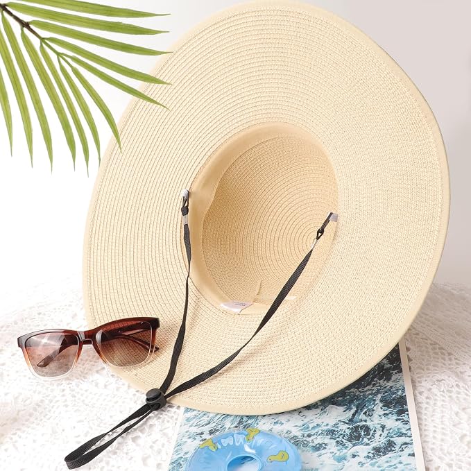 DRESHOW Beach Hats for Women Big Straw Wide Brim Summer Hat Floppy Foldable - Image 6