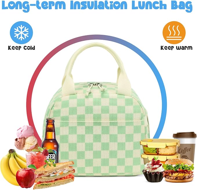 Bluboon Lunch Box for Women men Insulated Cute Corduroy Lunch bag, Reusable - Image 4