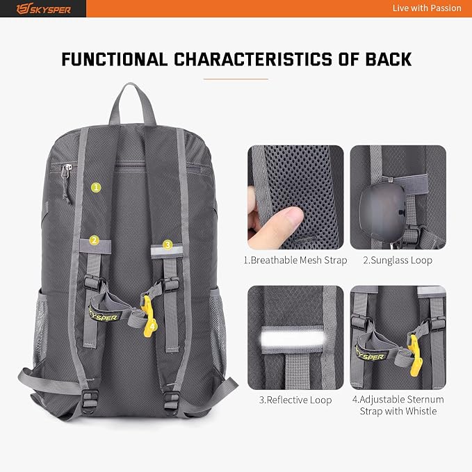 SKYSPER Lightweight Packable Backpack - 30L Hiking Daypack - Image 4