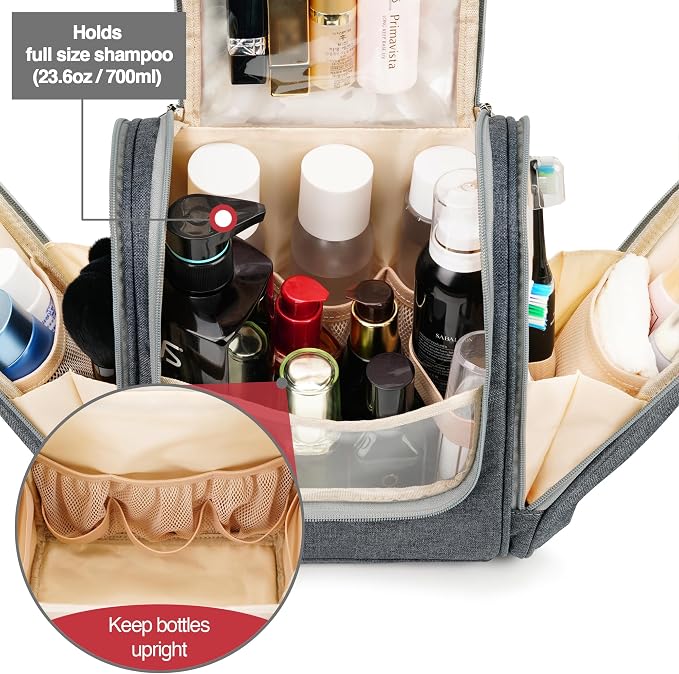 Hanging Travel Toiletry Bag for Women and Men, 6 Organizer Compartments - Image 2