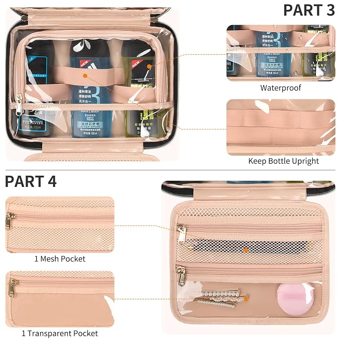 CUBETASTIC Hanging Travel Toiletry Bag, Portable Travel Makeup Bag - Image 4