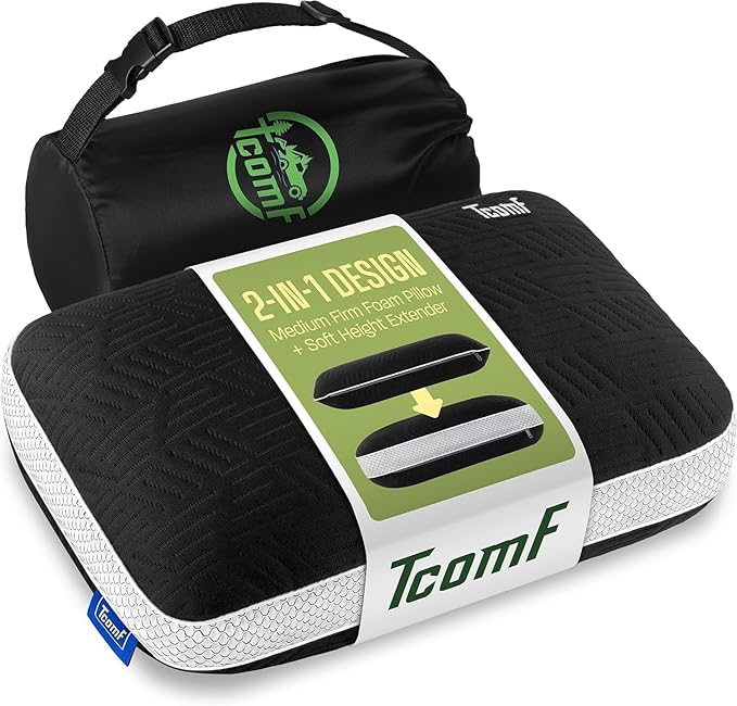 Camping Pillow: Dual Cover, Memory Foam Travel Pillow, Medium Firm Camp Pillow by TComf