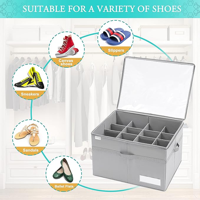 LUVHOMEE Shoe Organizer for Closet, Fits 16 Pairs, Large Shoe Box Storage - Image 3