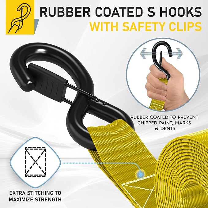 AUGO Heavy Duty Ratchet Straps & Soft Loops – Pack of 4 Extra Strong 1.5” by - Image 3