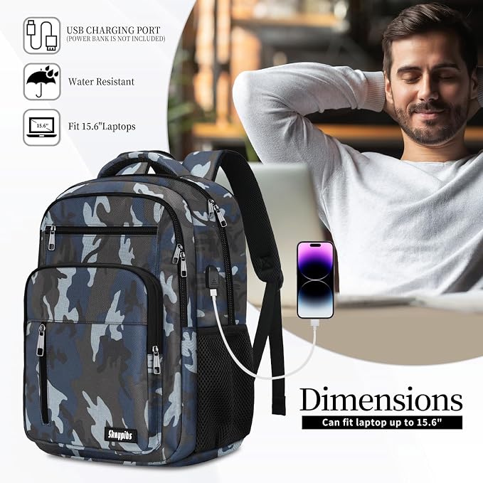 Backpack for Men Women, School Backpack for Boys Girls Teens, 15.6 Inch Laptop - Image 3