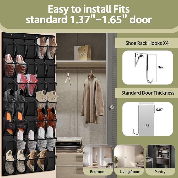 35 Pocket Over the Door Shoe Organizer, Reusable Breathable Large Mesh Bag - Image 6