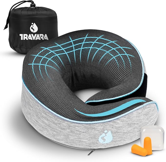 Travel Pillow - Airplane Neck Pillow - 100% Pure Memory Foam Flight Pillow by Welcomeonourtravelpage