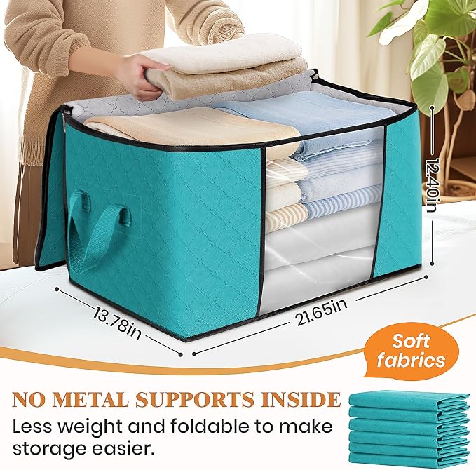 Fab totes 6 Pack Clothes Storage, Foldable Thick Fabric Blanket Storage Bags - Image 2