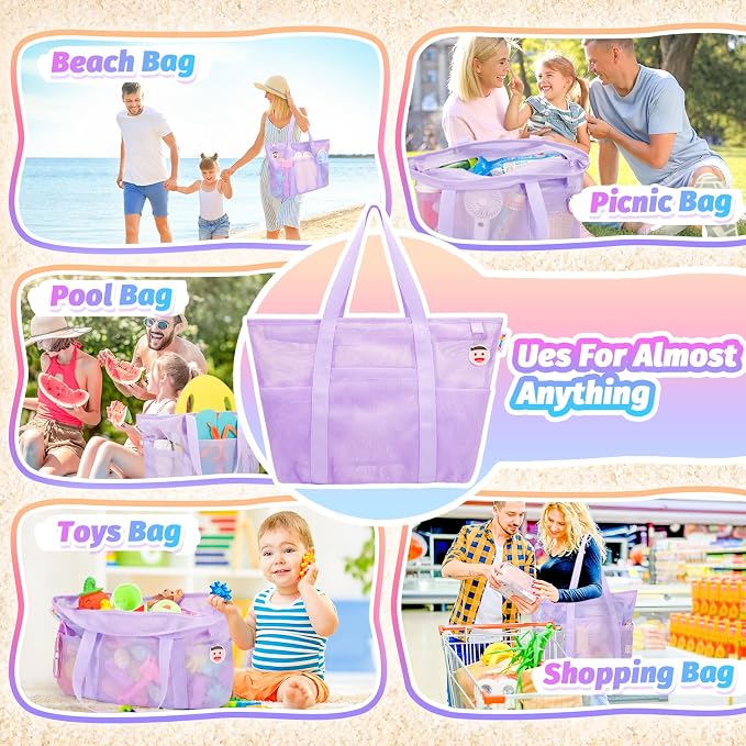 Tagitary Mesh Beach Bag with Zipper Large Beach Tote Waterproof Sandproof with - Image 6