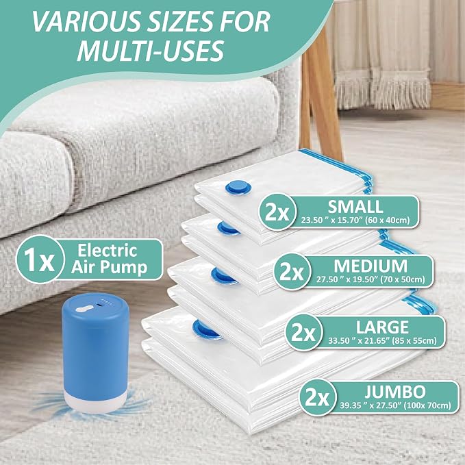 Travel Vacuum Bags with Electric Pump, 8 Pack Vacuum Travel Bags - Image 4