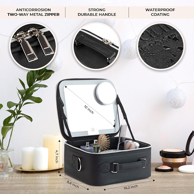 Makeup Bag with LED Mirror, PU Leather Makeup Case - Image 2