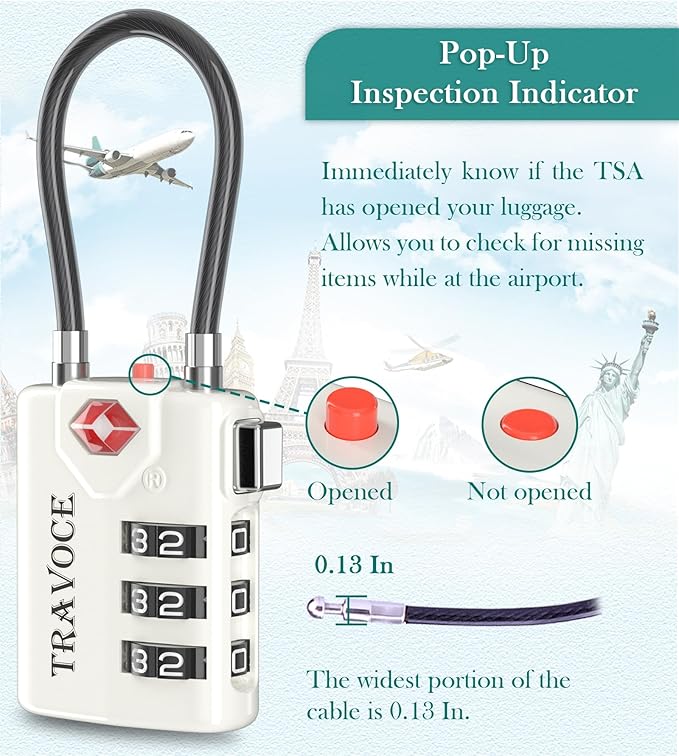 Search Alert TSA Approved Travel Combination Luggage Cable Locks - Image 4