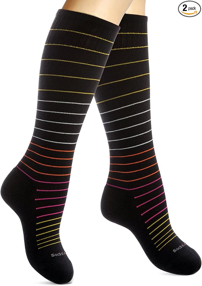Cotton Compression Socks for Women & Men. 15-20 mmHg Support Knee-High Black by SocksLaneCompression