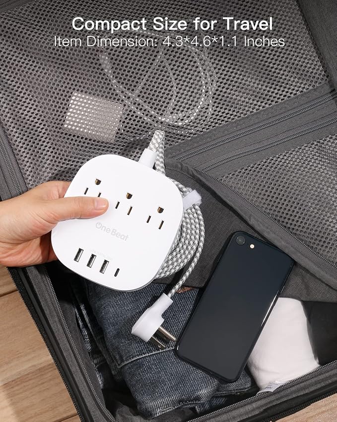 PD 20W USB C 3 Outlet 4 USB Ports Flat Plug Power Strip No Surge Protector - Image 6