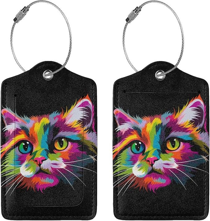 Cat Leather Luggage Tag with Stainless Steel Ring, Fun Name Id Card Cover - Image 3