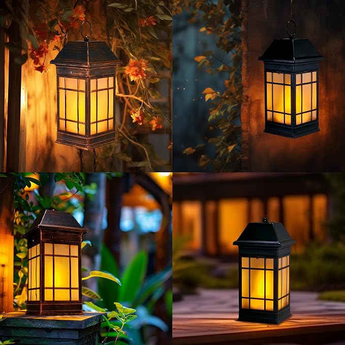 14" Solar Lantern Outdoor Waterproof, Glass Flickering Flame Solar Lanterns - Image 7