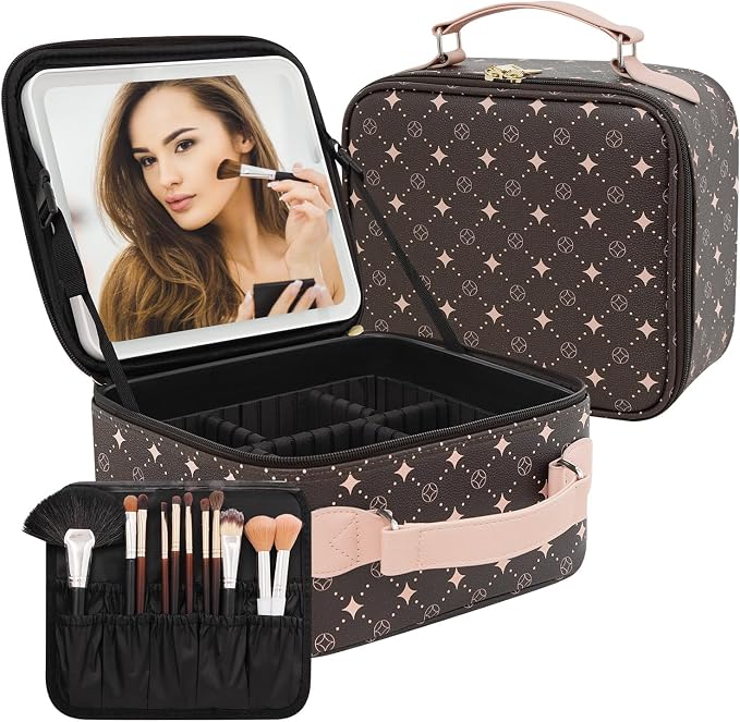 Travel Makeup Bag With 360° rotating LED Mirror, Waterproof cosmetic organizer by Unknown