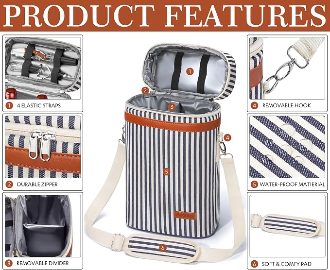 2 Bottle Wine Bag Wine Cooler Carrier Wine Gift Tote Bag, Leakproof & Insulated - Image 4